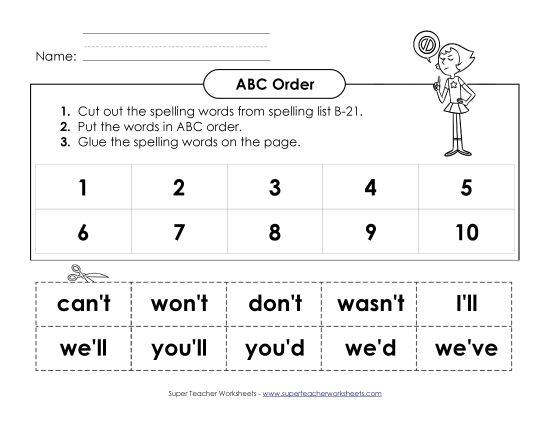 ABC Order - ABC Order: Cut and Glue (B-21) (Printable PDF Worksheet)