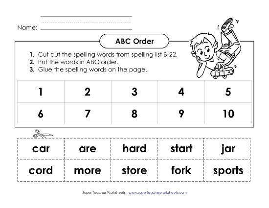 ABC Order - ABC Order: Cut and Glue (B-22) (Printable PDF Worksheet)
