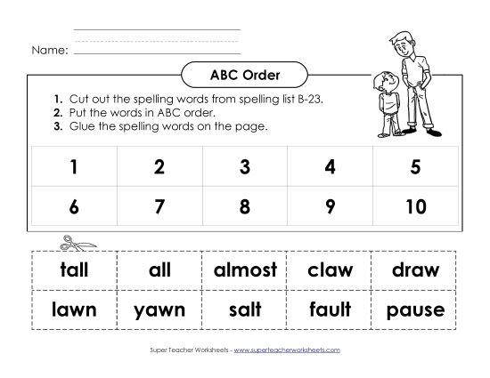 ABC Order - ABC Order: Cut and Glue (B-23) (Printable PDF Worksheet)