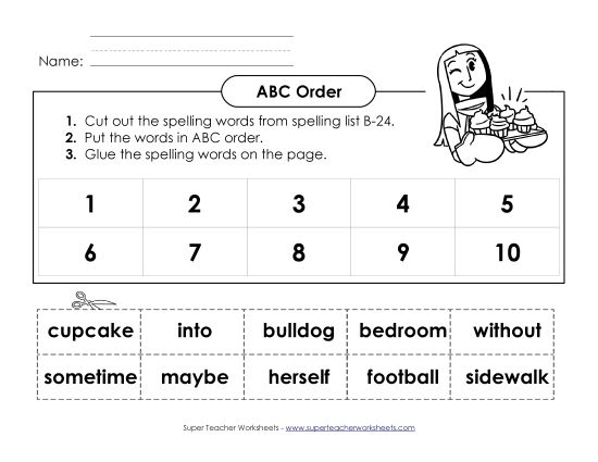 ABC Order - ABC Order: Cut and Glue (B-24) (Printable PDF Worksheet)