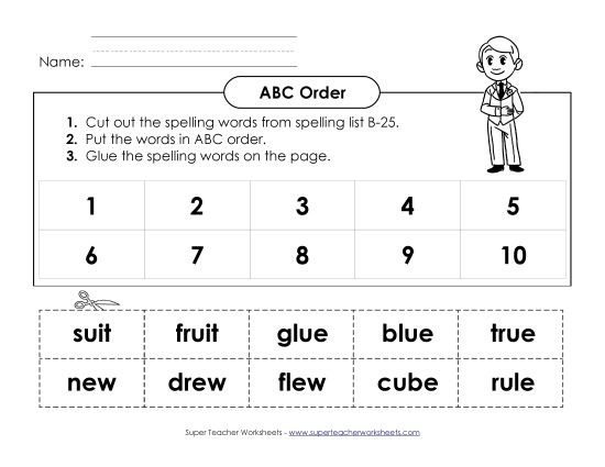 ABC Order - ABC Order: Cut and Glue (B-25) (Printable PDF Worksheet)