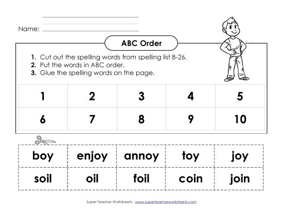 ABC Order - ABC Order: Cut and Glue (B-26) (Printable PDF Worksheet)