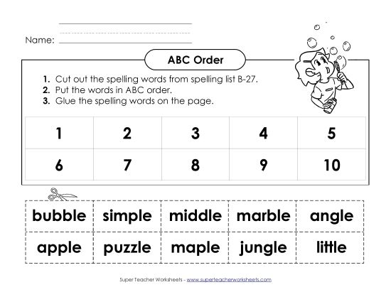 ABC Order - ABC Order: Cut and Glue (B-27) (Printable PDF Worksheet)