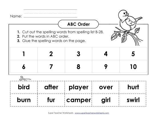 ABC Order - ABC Order: Cut and Glue (B-28) (Printable PDF Worksheet)
