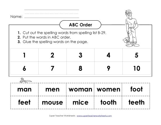 ABC Order - ABC Order: Cut and Glue (B-29) (Printable PDF Worksheet)