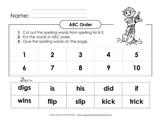 ABC Order - ABC Order - Cut & Glue (B-3) (Printable PDF Worksheet)