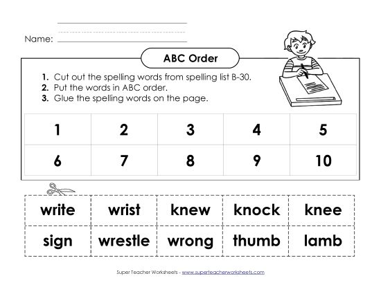 ABC Order - ABC Order: Cut and Glue (B-30) (Printable PDF Worksheet)