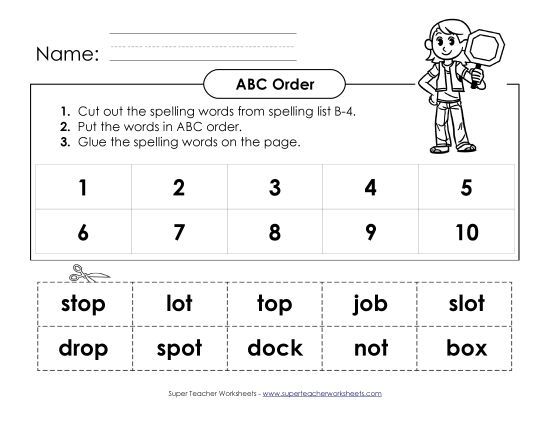 ABC Order - ABC Order - Cut & Glue (B-4) (Printable PDF Worksheet)
