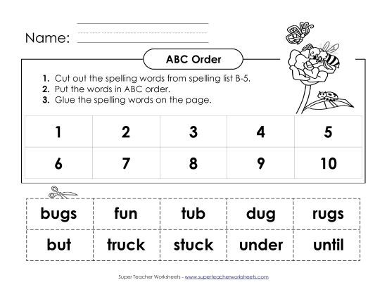 ABC Order - ABC Order: Cut & Glue (B-5) (Printable PDF Worksheet)