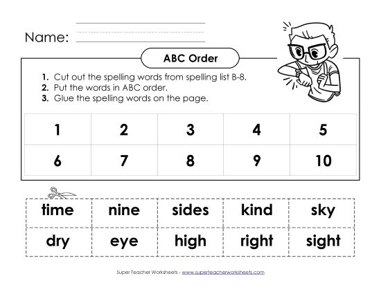 ABC Order - ABC Order: Cut and Glue (B-8) (Printable PDF Worksheet)