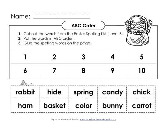 ABC Order - ABC Order: Cut and Glue (B-Easter)  (Printable PDF Worksheet)