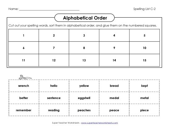 ABC Order - ABC Order: Cut & Glue (C-2) (Printable PDF Worksheet)