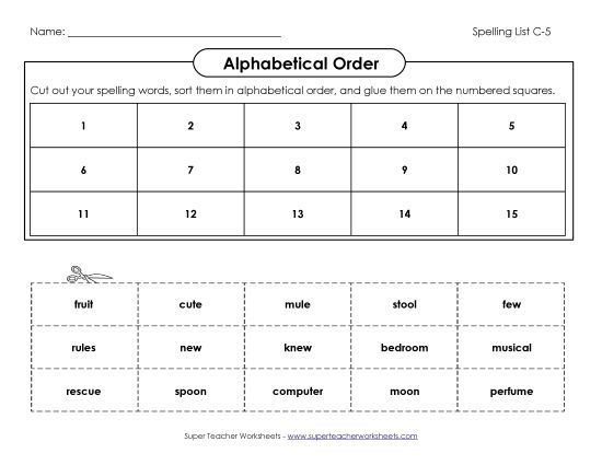 ABC Order - ABC Order: Cut & Glue (C-5) (Printable PDF Worksheet)