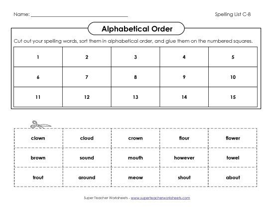 Alphabetical Order - ABC Order: Cut & Glue (C-8) (Printable PDF Worksheet)