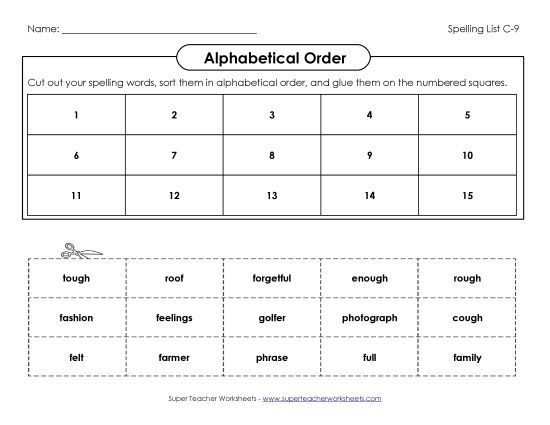 Alphabetical Order - ABC Order: Cut & Glue (C-9) (Printable PDF Worksheet)