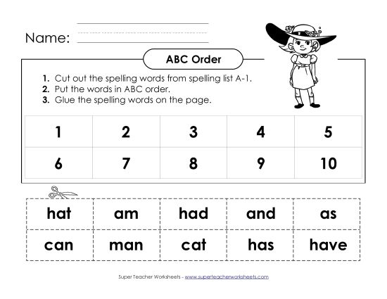 ABC Order - ABC Order - Cut & Paste (A-1) (Printable PDF Worksheet)