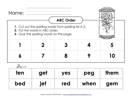 ABC Order - ABC Order - Cut & Paste (A-2) (Printable PDF Worksheet)