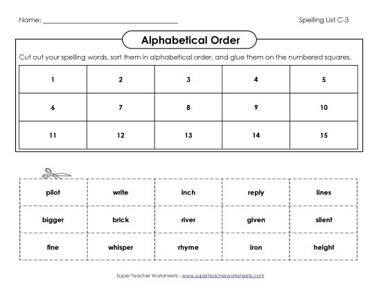 Alphabetical Order - ABC Order: Cut & Paste (C-3) (Printable PDF Worksheet)