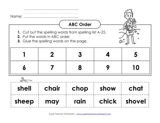 ABC Order - ABC Order: Cut-Glue (A-25) (Printable PDF Worksheet)