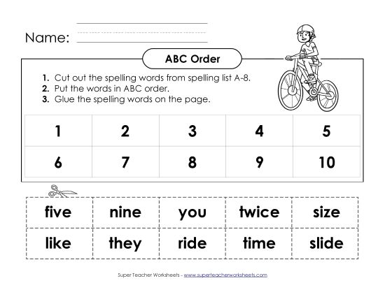 ABC Order - ABC Order: Cut-Glue (A-8) (Printable PDF Worksheet)