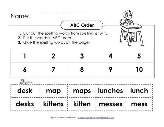 ABC Order - ABC Order: Cut-Glue (B-13) (Printable PDF Worksheet)