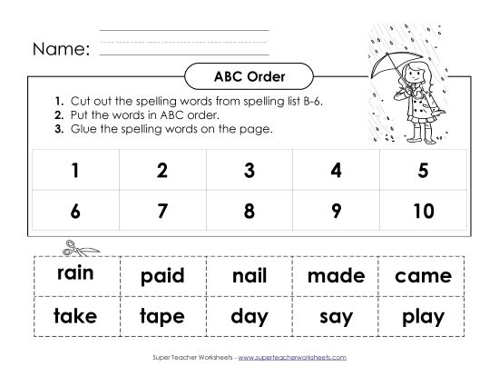 ABC Order - ABC Order: Cut-Glue (B-6) (Printable PDF Worksheet)