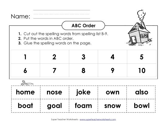 ABC Order - ABC Order: Cut-Glue (B-9) (Printable PDF Worksheet)