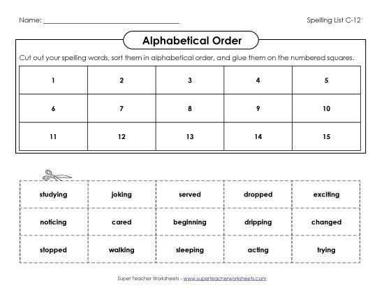 Alphabetical Order - ABC Order: Cut-Glue (C-12) (Printable PDF Worksheet)
