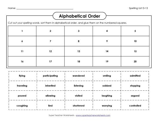 Alphabetical Order - ABC Order: Cut-Glue (D-13) (Printable PDF Worksheet)
