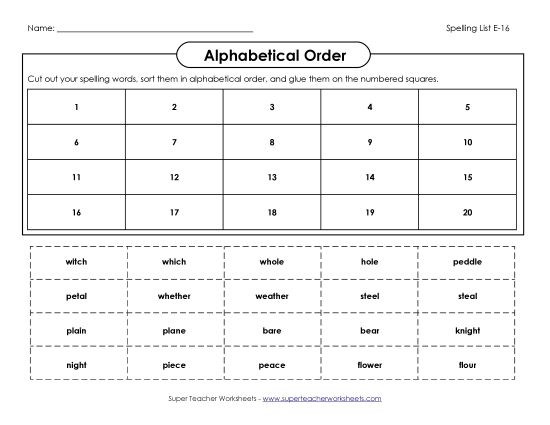 Alphabetical Order - ABC Order: Cut-Glue (E-16) (Printable PDF Worksheet)