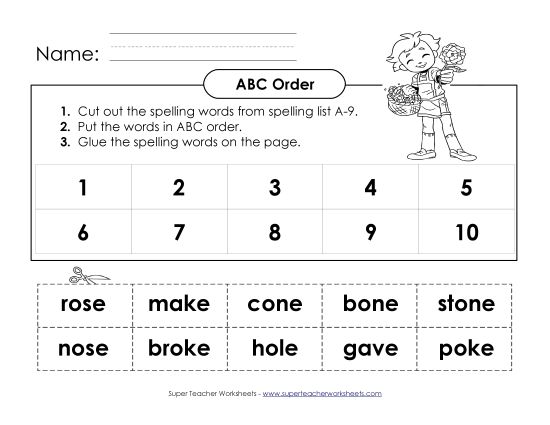 ABC Order - ABC Order: Cut n' Glue (A-9) (Printable PDF Worksheet)