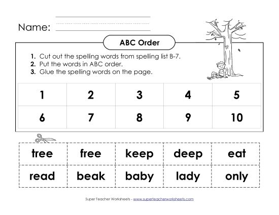 ABC Order - ABC Order: Cut n' Paste (B-7) (Printable PDF Worksheet)