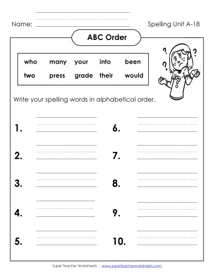 ABC Order - ABC Order: Full List (A-18) (Printable PDF Worksheet)