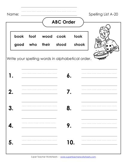 ABC Order - ABC Order: Full List (A-20) (Printable PDF Worksheet)