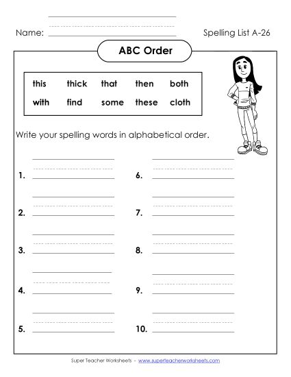ABC Order - ABC Order: Full List (A-26) (Printable PDF Worksheet)