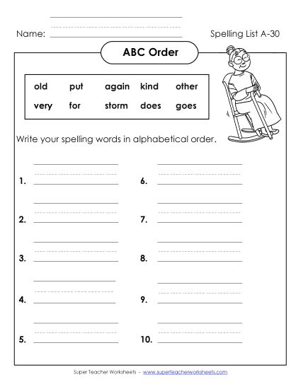 ABC Order - ABC Order: Full List (A-30) (Printable PDF Worksheet)