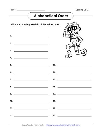 Alphabetical Order - ABC Order - Full List (C-1) (Printable PDF Worksheet)