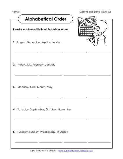 ABC Order - ABC Order Groups (C-Months and Days)  (Printable PDF Worksheet)