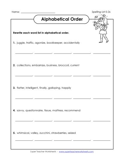 Alphabetical Order - ABC Order Groups (E-26)  (Printable PDF Worksheet)