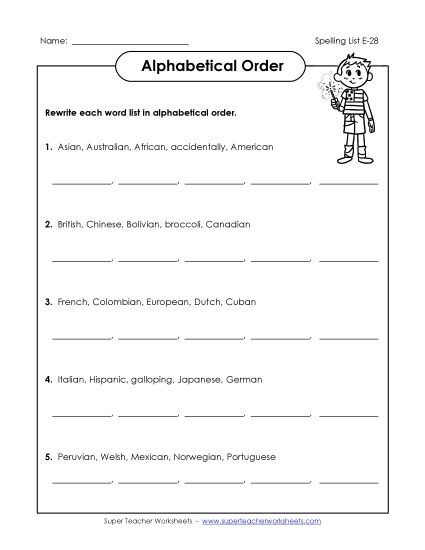 Alphabetical Order - ABC Order Groups (E-28) (Printable PDF Worksheet)