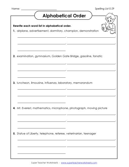 Alphabetical Order - ABC Order Groups (E-29)  (Printable PDF Worksheet)