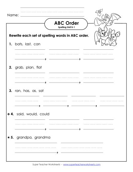 ABC Order - ABC Order - Word Sets (B-1) (Printable PDF Worksheet)
