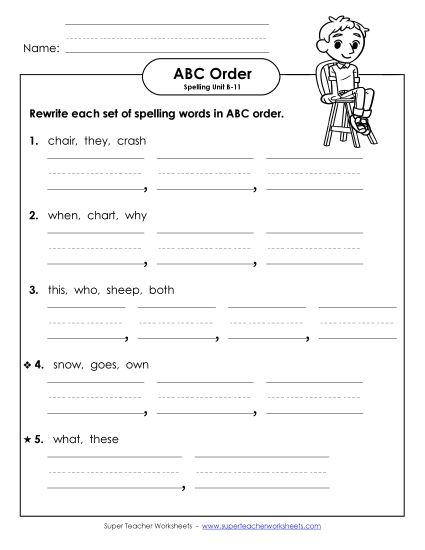 ABC Order - ABC Order - Word Sets (B-11) (Printable PDF Worksheet)