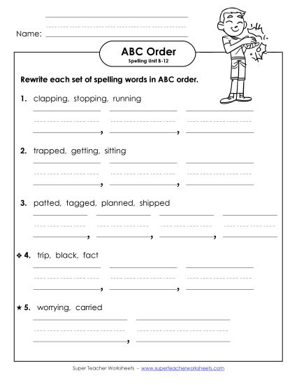 ABC Order - ABC Order - Word Sets (B-12) (Printable PDF Worksheet)