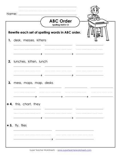 ABC Order - ABC Order - Word Sets (B-13) (Printable PDF Worksheet)
