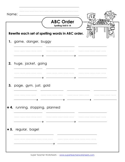 ABC Order - ABC Order - Word Sets (B-14) (Printable PDF Worksheet)