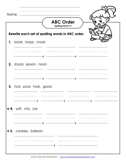 ABC Order - ABC Order - Word Sets (B-19) (Printable PDF Worksheet)