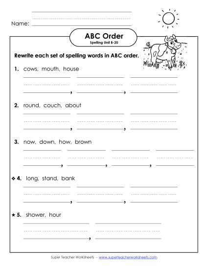 ABC Order - ABC Order - Word Sets (B-20) (Printable PDF Worksheet)