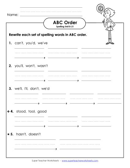 ABC Order - ABC Order - Word Sets (B-21) (Printable PDF Worksheet)