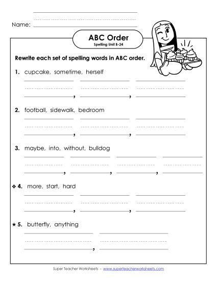 ABC Order - ABC Order - Word Sets (B-24) (Printable PDF Worksheet)